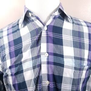 Gitman Bros Shirt Mens Medium Plaid  Purple Blue Gray Long Sleeve Button Front